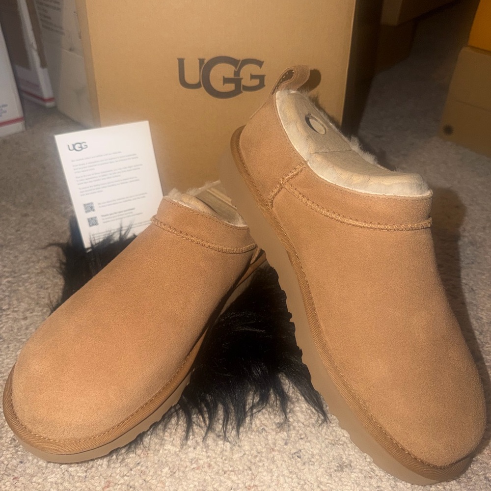 UGG Classic Micro Chestnut Suede Shearling Slip-On Clog